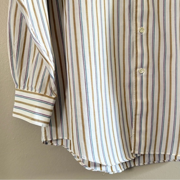 Vintage Leo Chevalier White Cotton Dress Shirt Purple/Blue & Tan Stripes - Picture 6 of 13